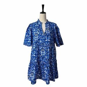 Sugarlips Lulu Dixie Dress Mini Shift Blue Floral Cotton Women’s Size Medium